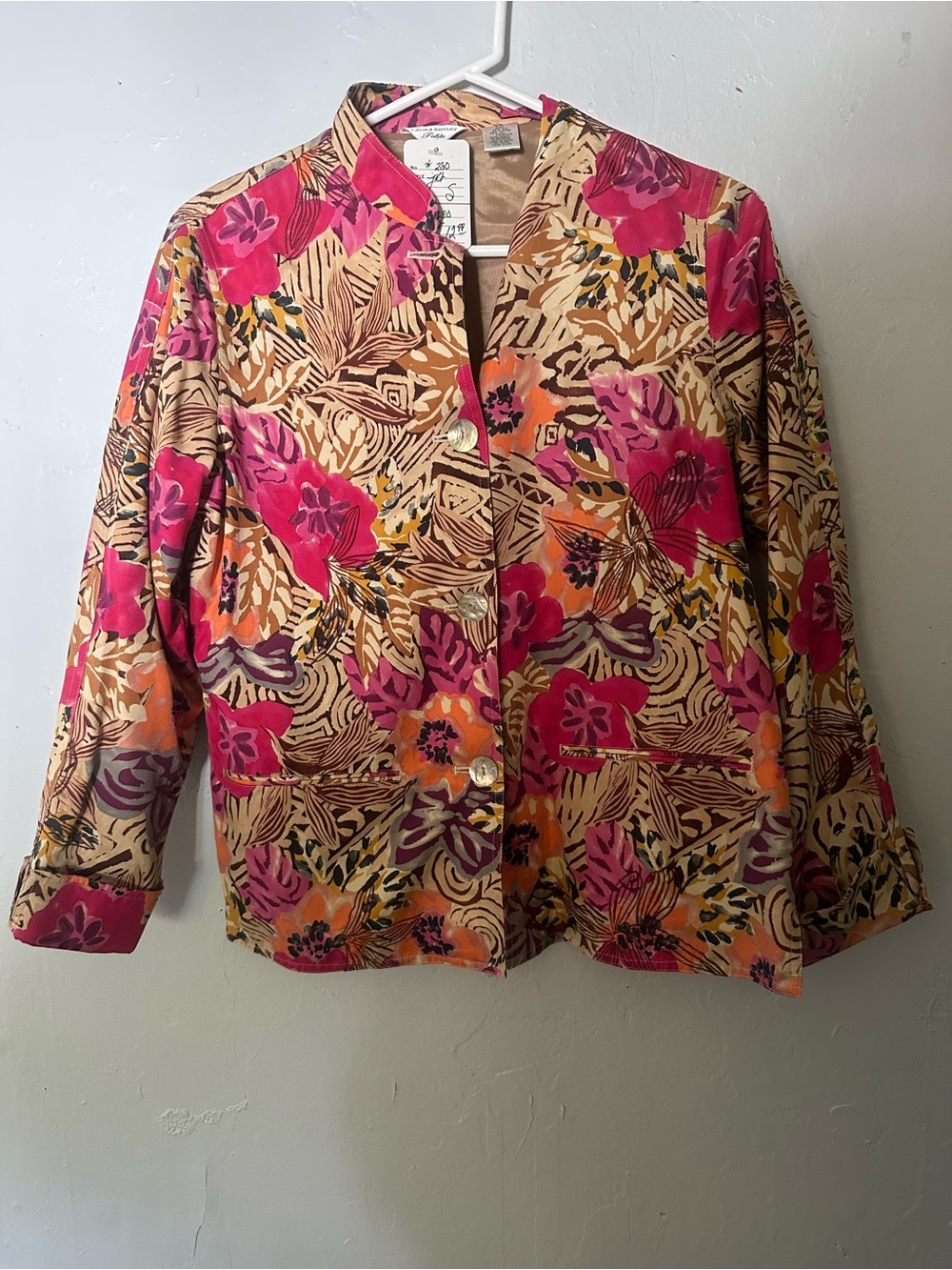Laura Ashley Floral Button-Front Jacket in Pink, Orange, and Tan